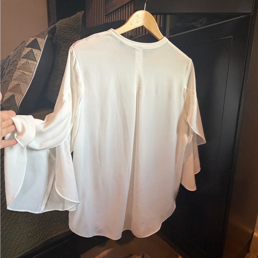 Cabi White Button-Down Blouse With Flared Sleeves - image 3